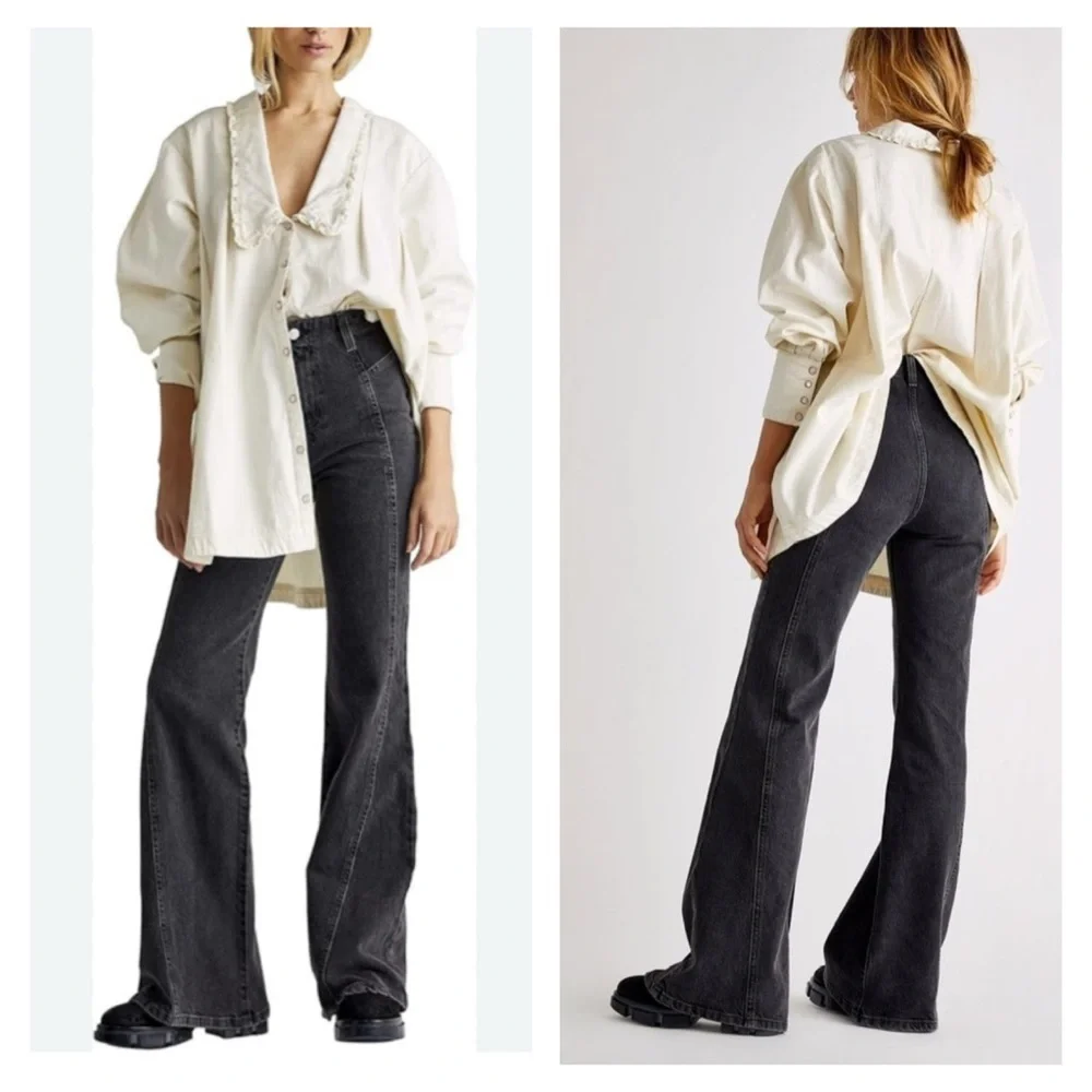 Free People We The Free Florence Flare Jeans High Rise Size 32 Stretch Cotton